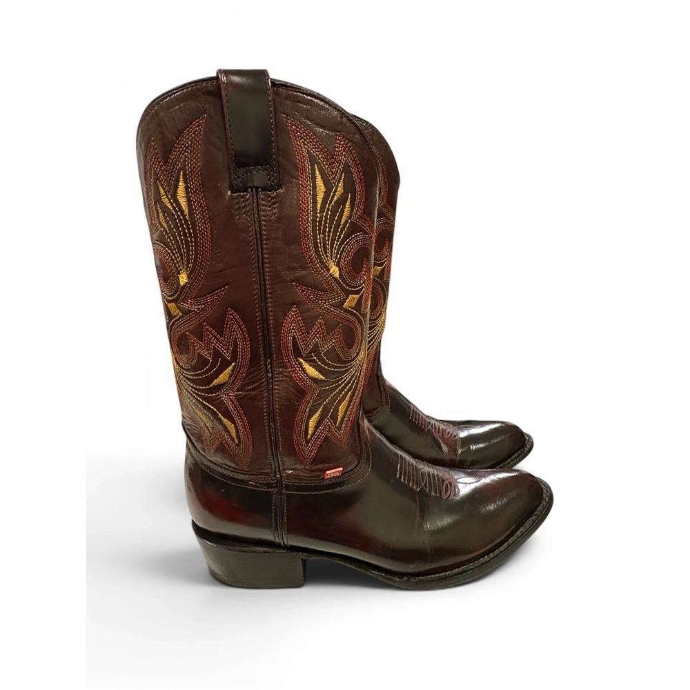Men's 10.5 Big Bull Cherry Brown Leather Cowboy Boots Made in Mexico